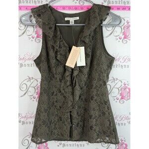 Banana Republic tank top Lacie floral Olive Green Lace Ruffle Sleeveless Top